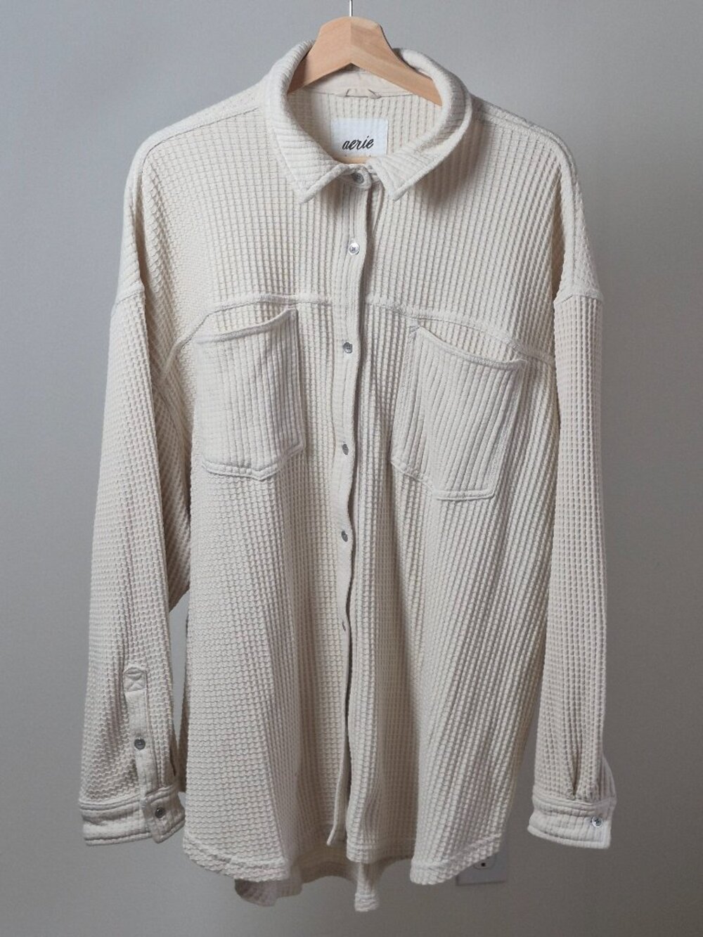 Aerie LumberJane Waffle Shirt Womens XXL Oversized Button Up Shacket Cream
